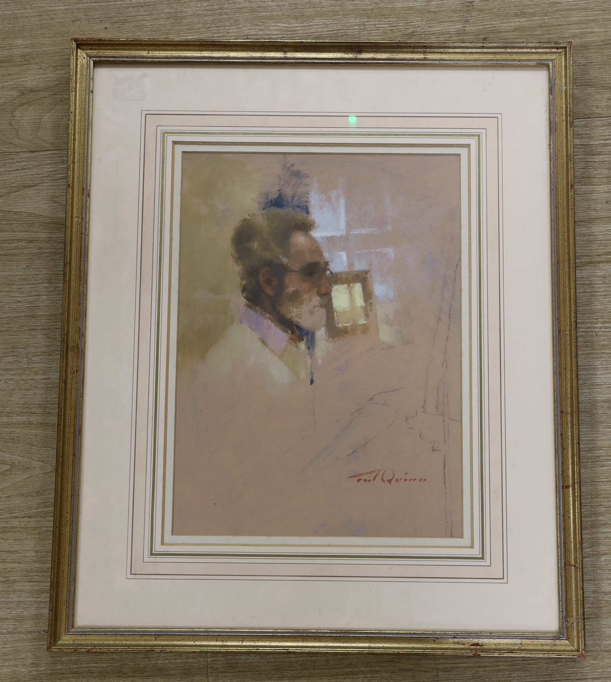 Tom Quinn (b.1918), oil on paper, Self portrait, signed, 37 x 27cm